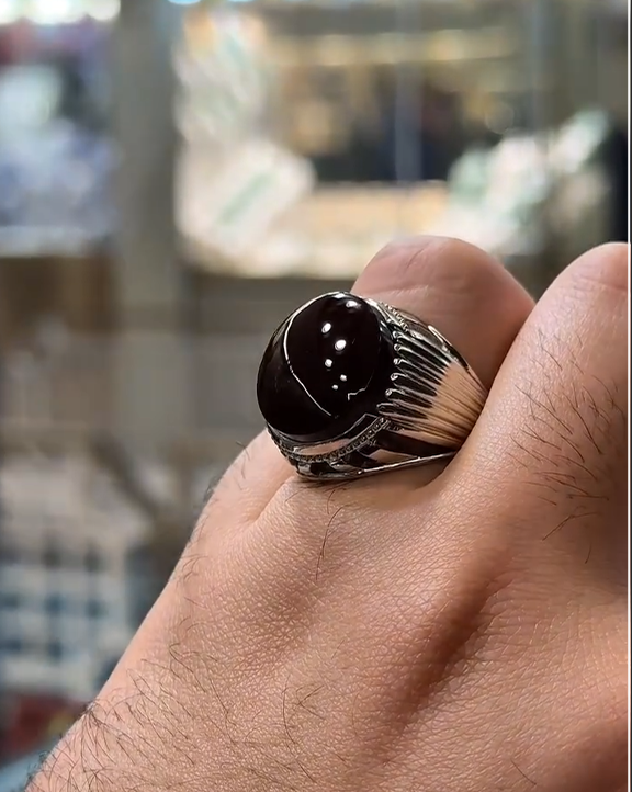100% Original Antique Aqeeq Black VIP Ring Most Demanded